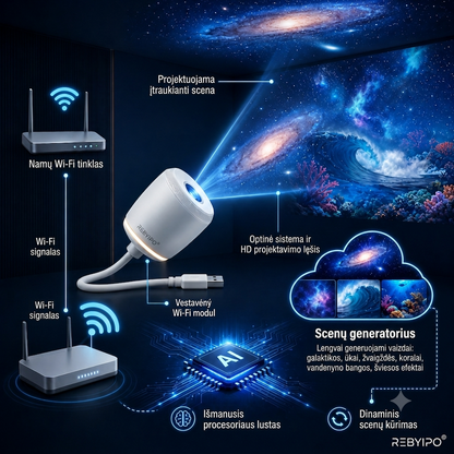 REBYIPO® IŠMANIOJI PROJEKCIJA NAUJOSIOS KARTOS HD Išmanusis Dinaminis 5D Holografinis naktinis projektorius-7175