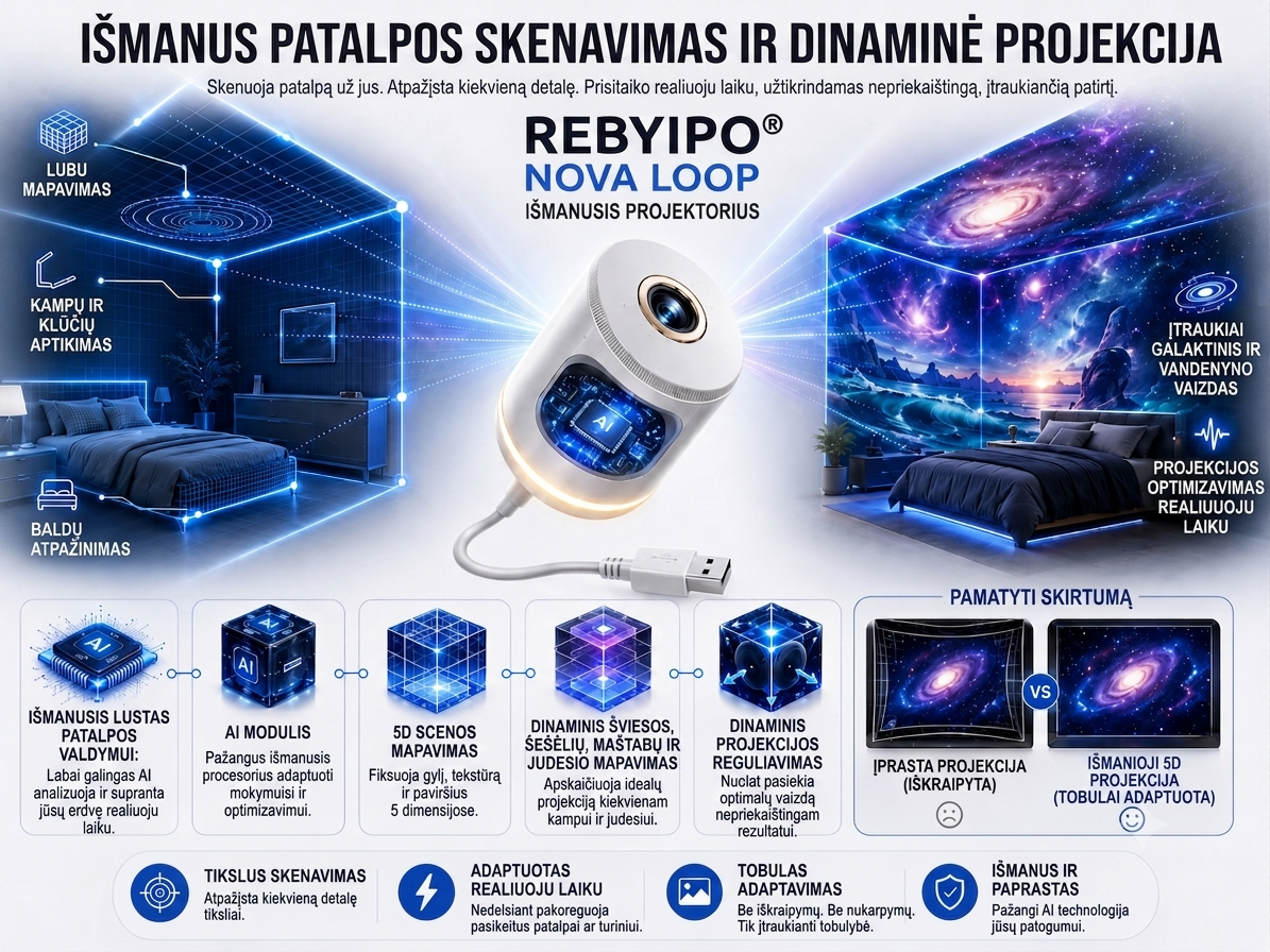 REBYIPO® IŠMANIOJI PROJEKCIJA NAUJOSIOS KARTOS HD Išmanusis Dinaminis 5D Holografinis naktinis projektorius-7175